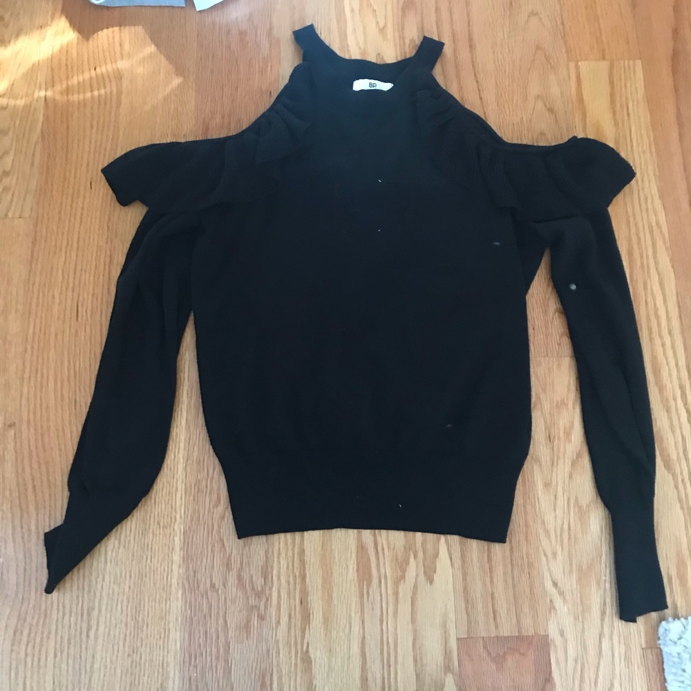 BP Nordstrom brand cold shoulder ruffle sweater